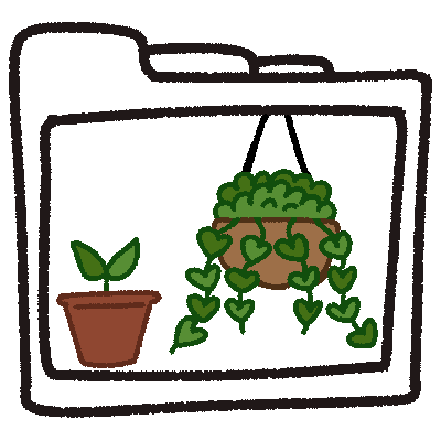  a stylized drawing of a folder with two plants in the center.